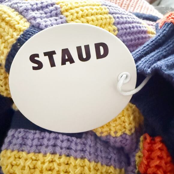 STAUD Hampton Oversized Stripe Cabana Knit Sweater Size Large Half Zip Cotton - Picture 9 of 13